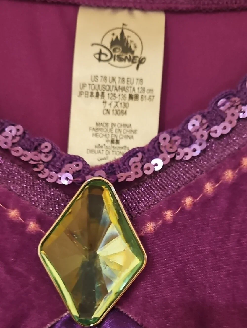 Disney Purple Elsa Sequin Velvet Dress with Teal Gem For Little Queen 7-8 - Picture 3 of 10